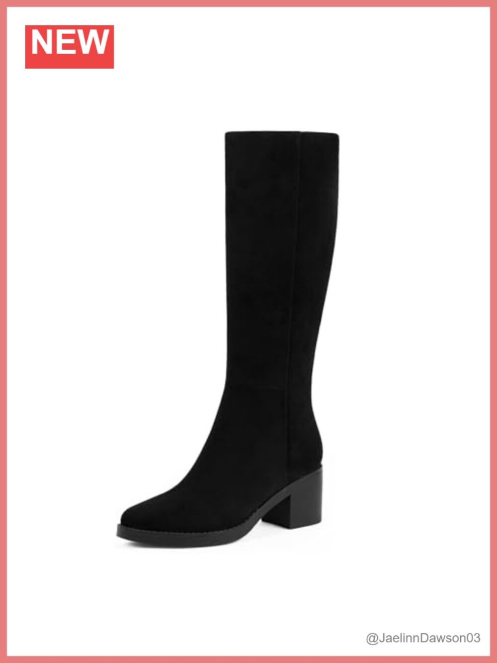 Faux Suede Knee High Boots Chunky Low Heel Round Toe Tall